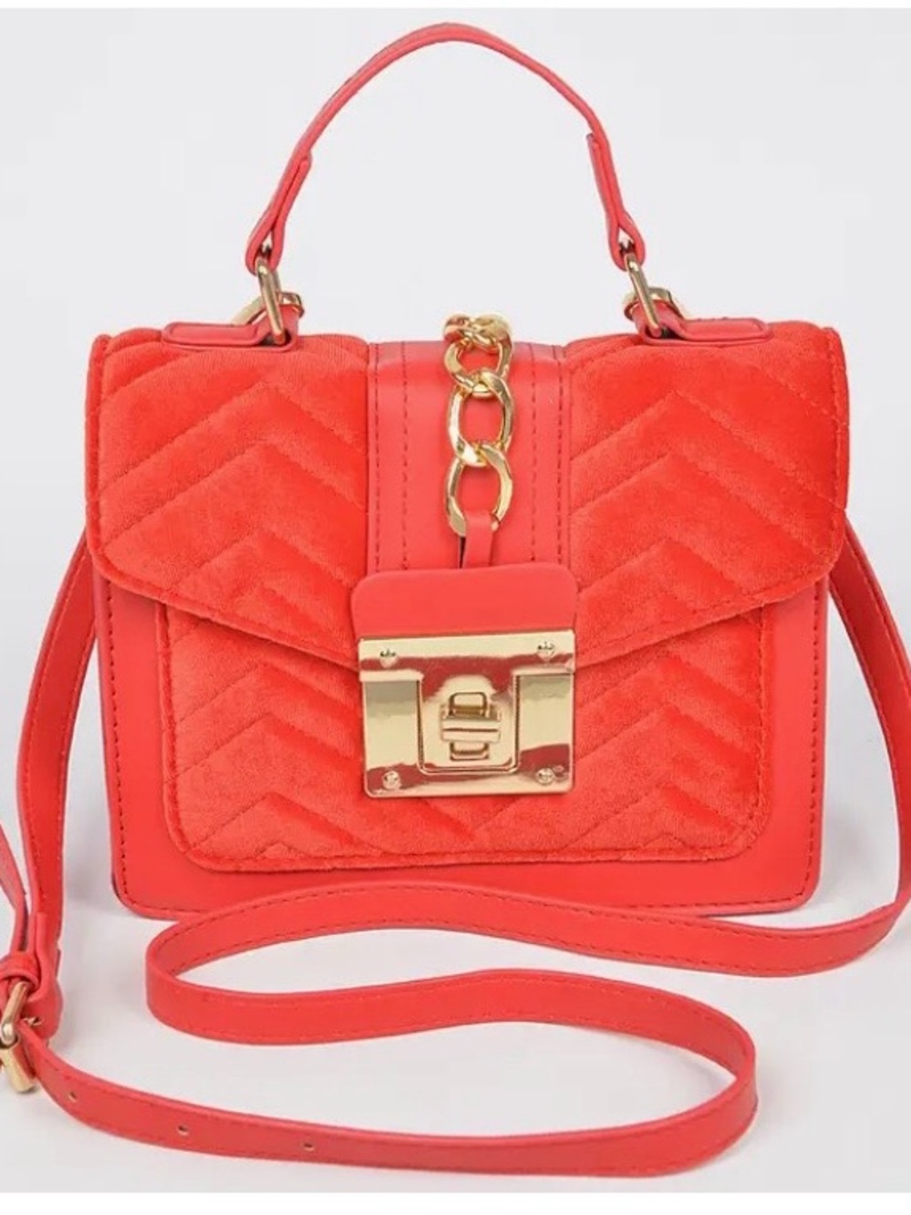 Women's Coral Quilted Shoulder Bag with Gold Chain Accent